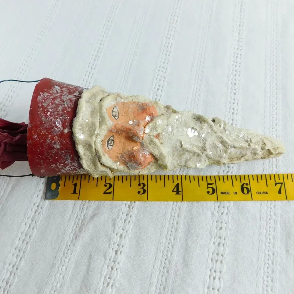 Christmas Ornaments Santa Plaster Handmade Sugared Lot of 2, Red Cones Vintage